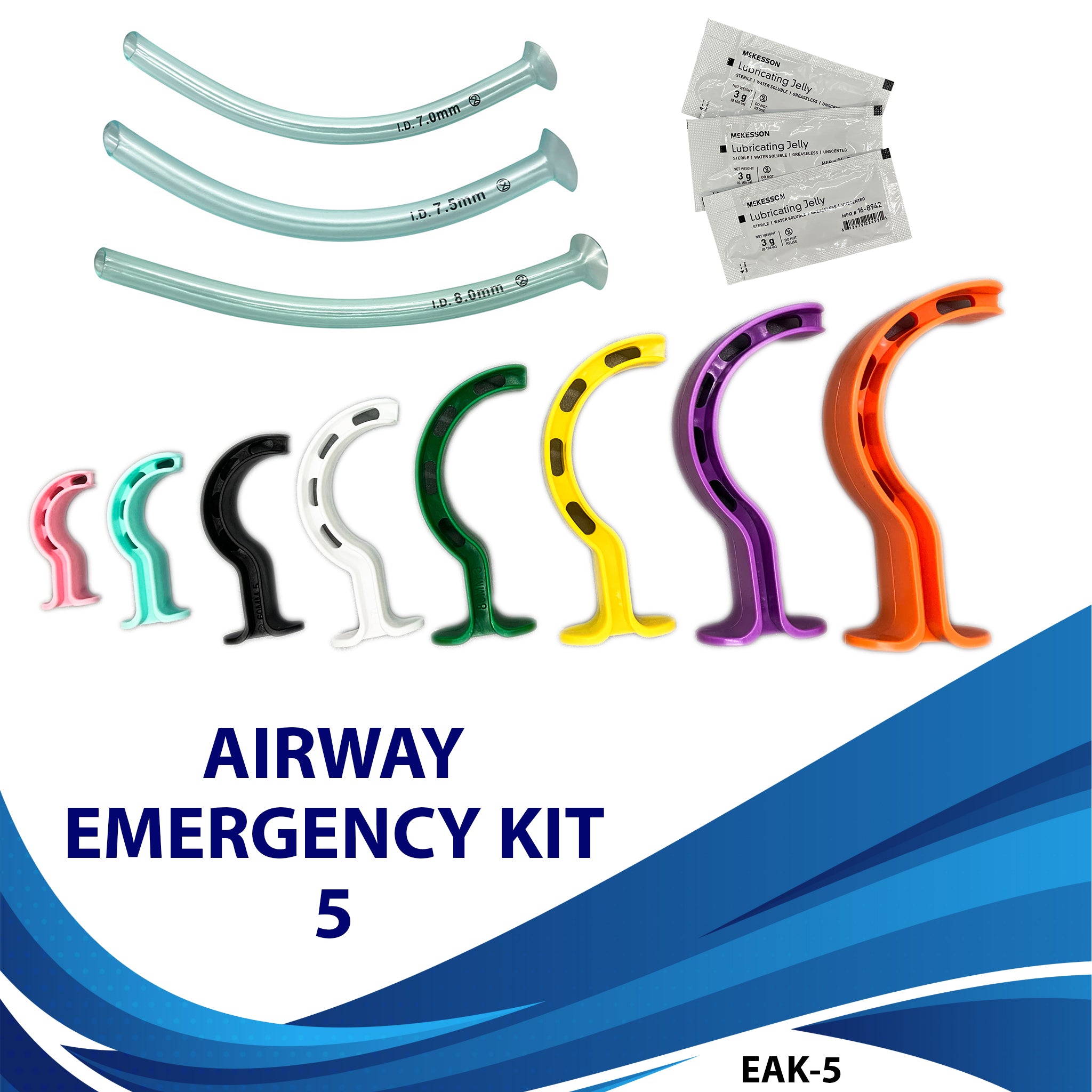 Airway Emergency Kit 5: 8 Sizes Berman OPA | 3 Pcs, NPA 28-32 FR | 3 pcs Lubricating Jelly
